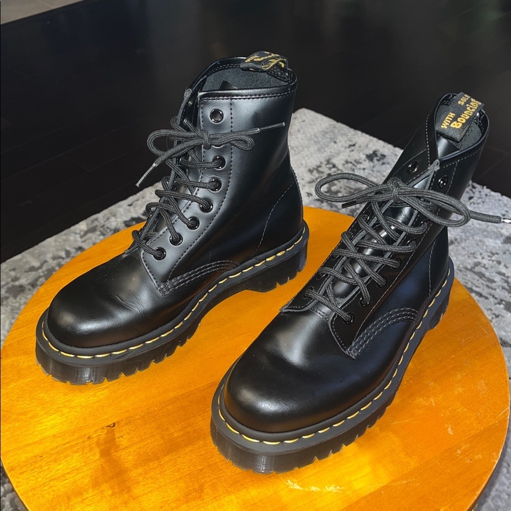 Dr. Martens NWOT Black Lace-Up Boots with Yellow Stitching - Picture 2 of 7